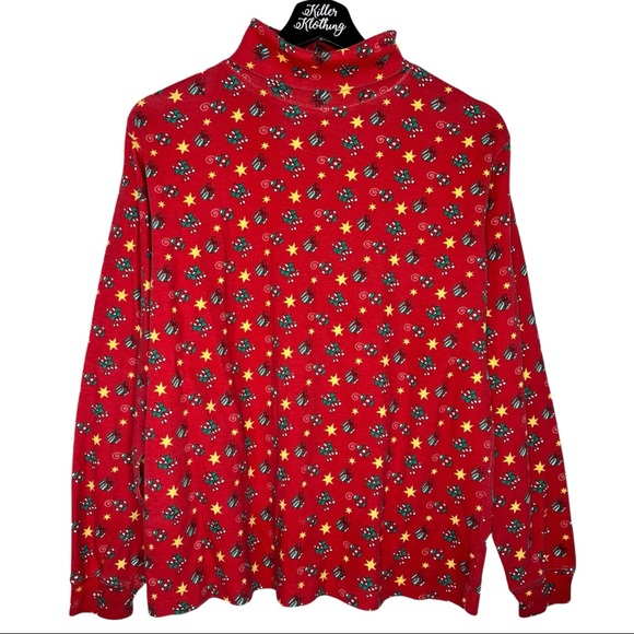 Vintage Tops - Vintage Christmas Long Sleeve Turtleneck
